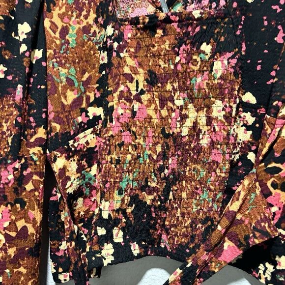 NWT Anthropologie Balloon-Sleeve Blouse Open Back Tie Belt Top Multicolor XXS - Picture 10 of 14